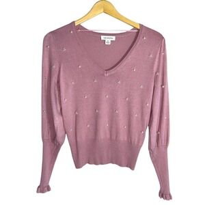 Calligraphie Pink‎ Women's Sweater Pearl details Long Puff Sleeves XS New